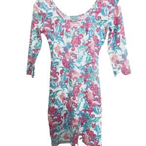 Manuel Canovas dress 8 10 Koi Fish Aqua Blue Pink Stretch